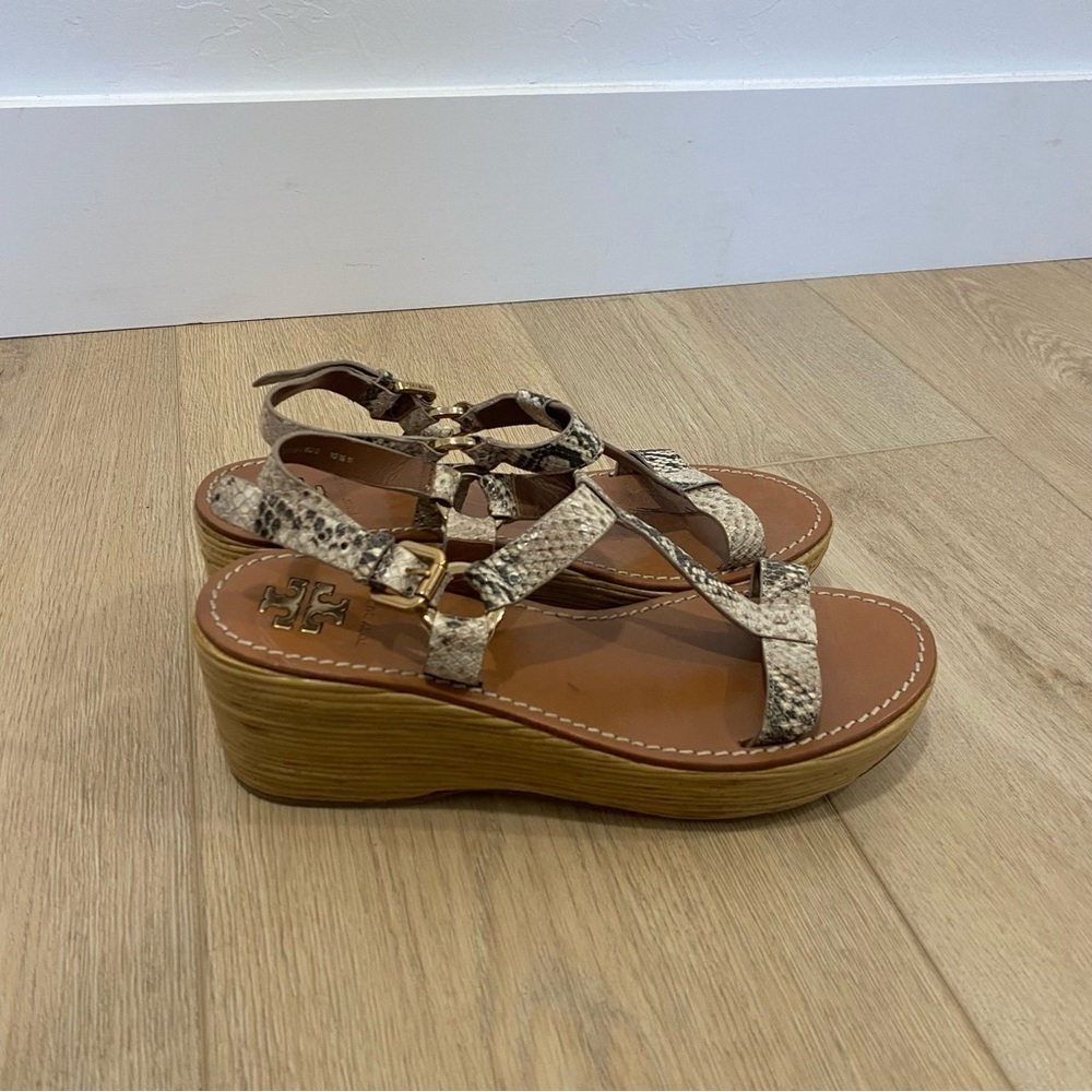 Tory Burch Tracy Wedge Roccia Python Sandals Shoe… - image 2